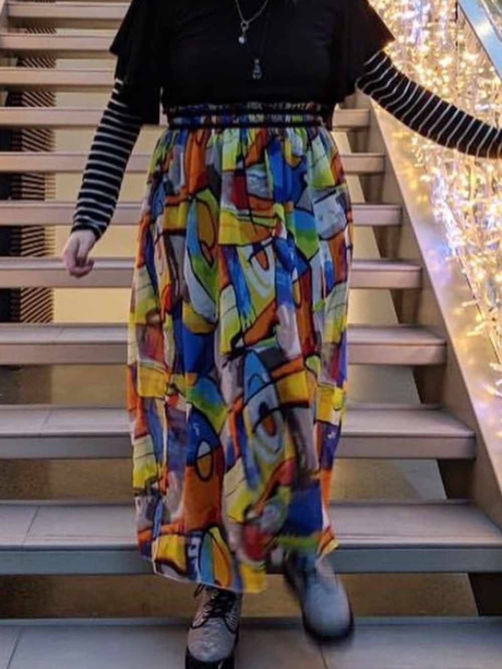 Abstract vintage Colorful Maxi Dress Flowy Mesh Avant Garde - Picture 3 of 7